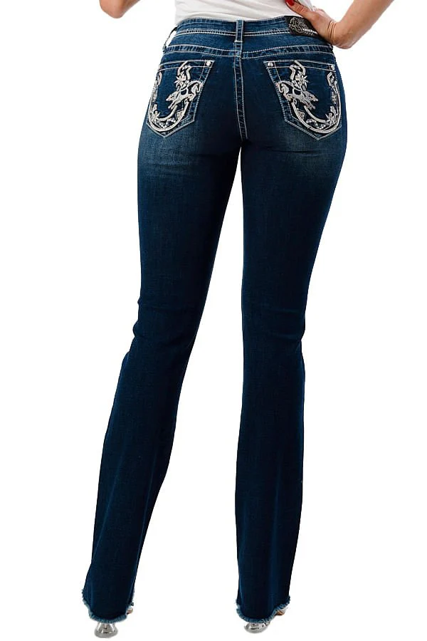 Grace in LA Women's Western Horseshoe Embellished Mid Rise Stretch Bootcut Jeans - Buy Pet Shop
