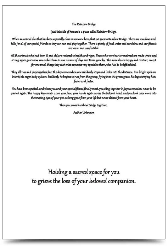 Rainbow Bridge Pet Sympathy Card - Buy Pet Shop