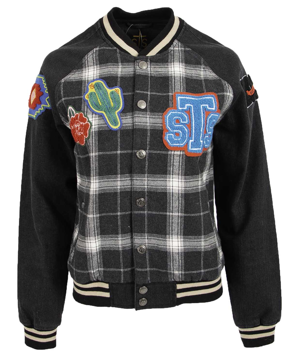 STS Ladies' Black Plaid Varsity Jacket with Patches - Buy Pet Shop