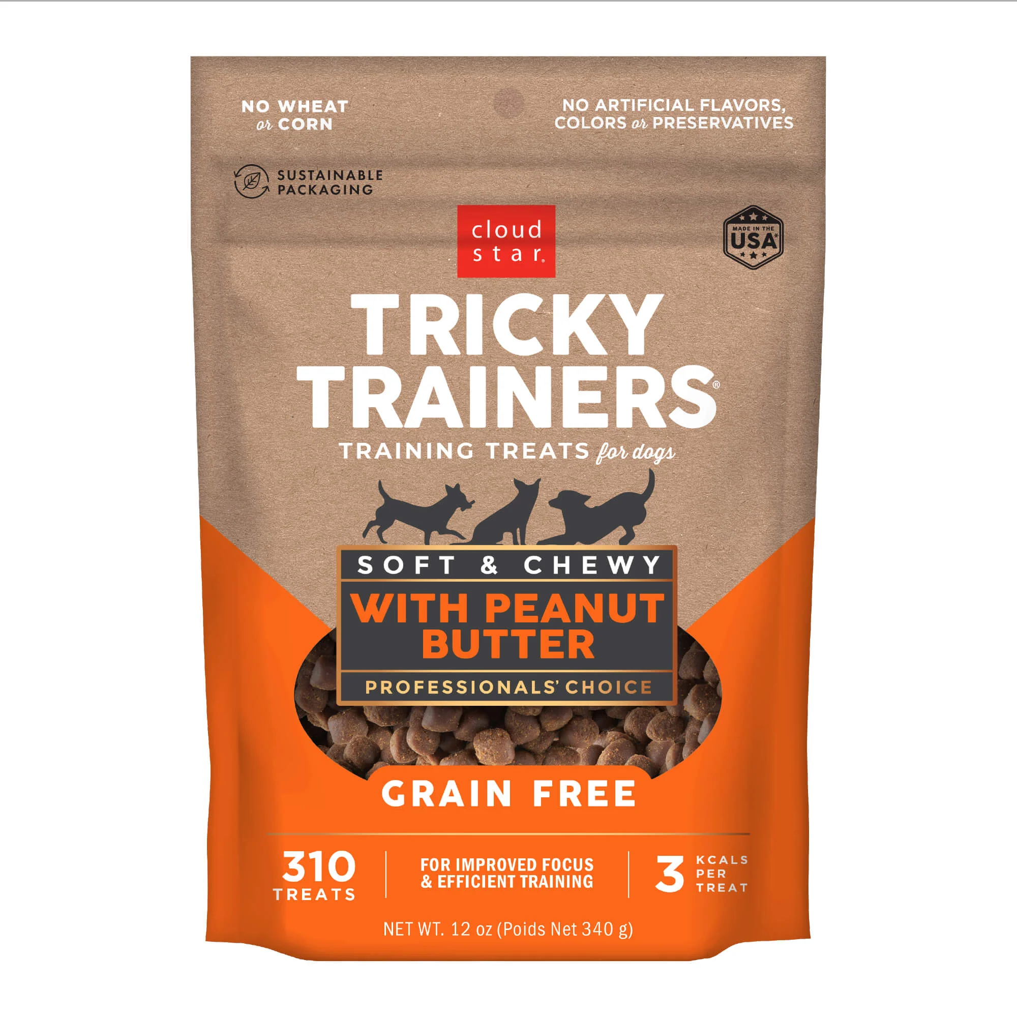 Cloud Star Tricky Trainers, Soft & Chewy, Grain Free Dog Treats, Peanut Butter - Buy Pet Shop