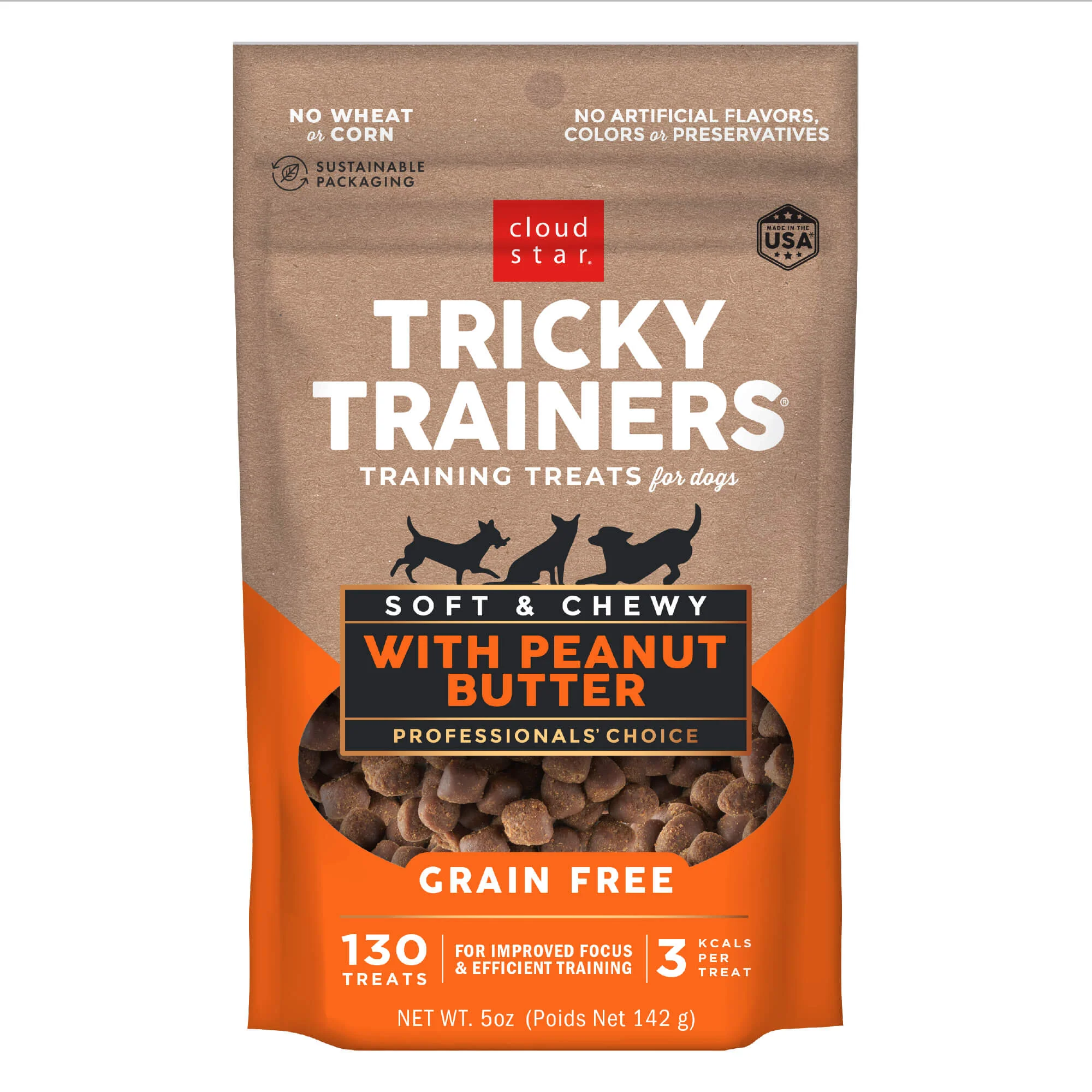 Cloud Star Tricky Trainers, Soft & Chewy, Grain Free Dog Treats, Peanut Butter - Buy Pet Shop