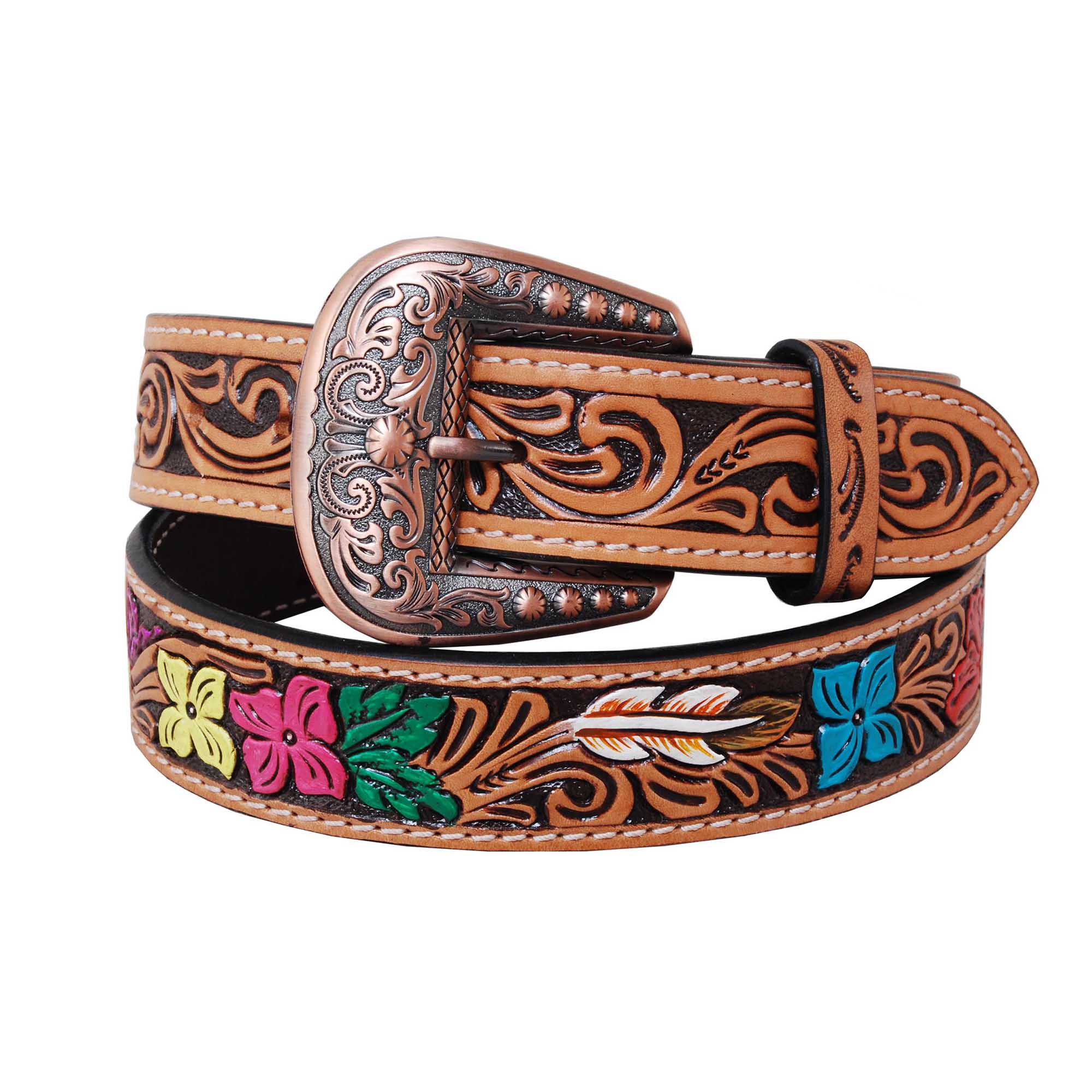 Rafter T Hand Painted & Floral Tooled Belt - Buy Pet Shop