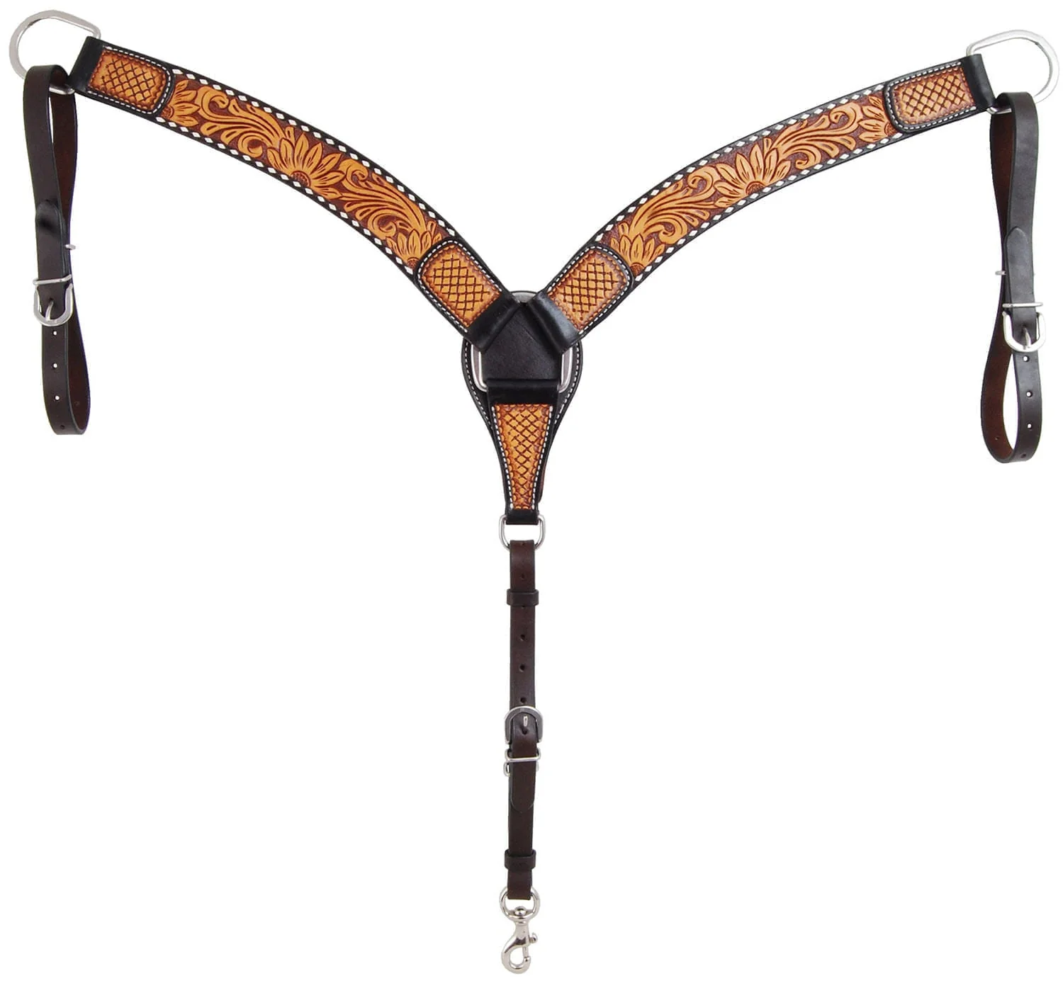Rafter T Tooled Sunflower w/ Buckstitch Contoured Breast Collar - Buy Pet Shop