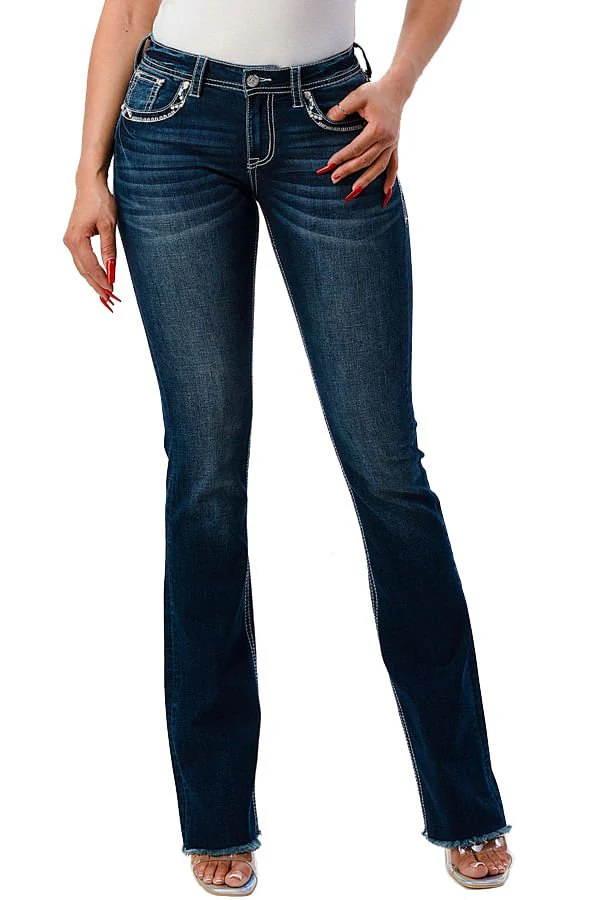 Grace in LA Women's Western Horseshoe Embellished Mid Rise Stretch Bootcut Jeans - Buy Pet Shop