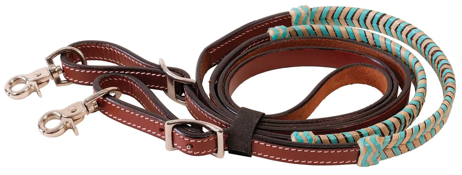 Buffalo Leather Turquoise Rawhide Laced Roping Rein, 7 ft - Buy Pet Shop