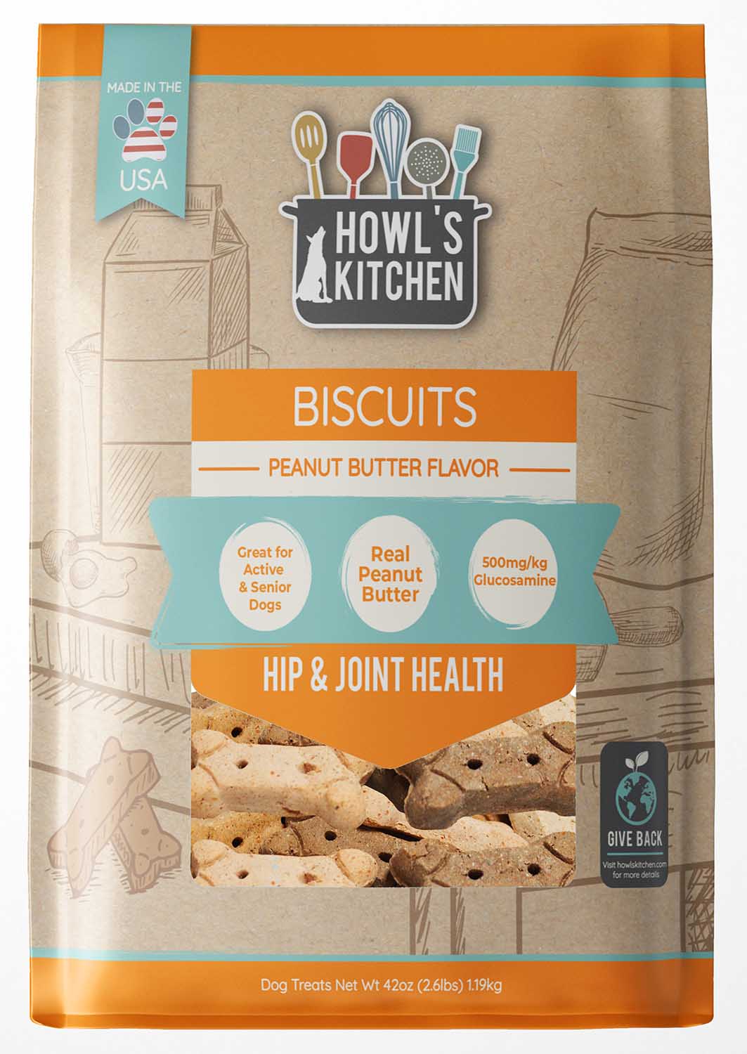 Howl's Kitchen Peanut Butter Flavor Hip & Joint Biscuits, 2.62 lbs - Buy Pet Shop
