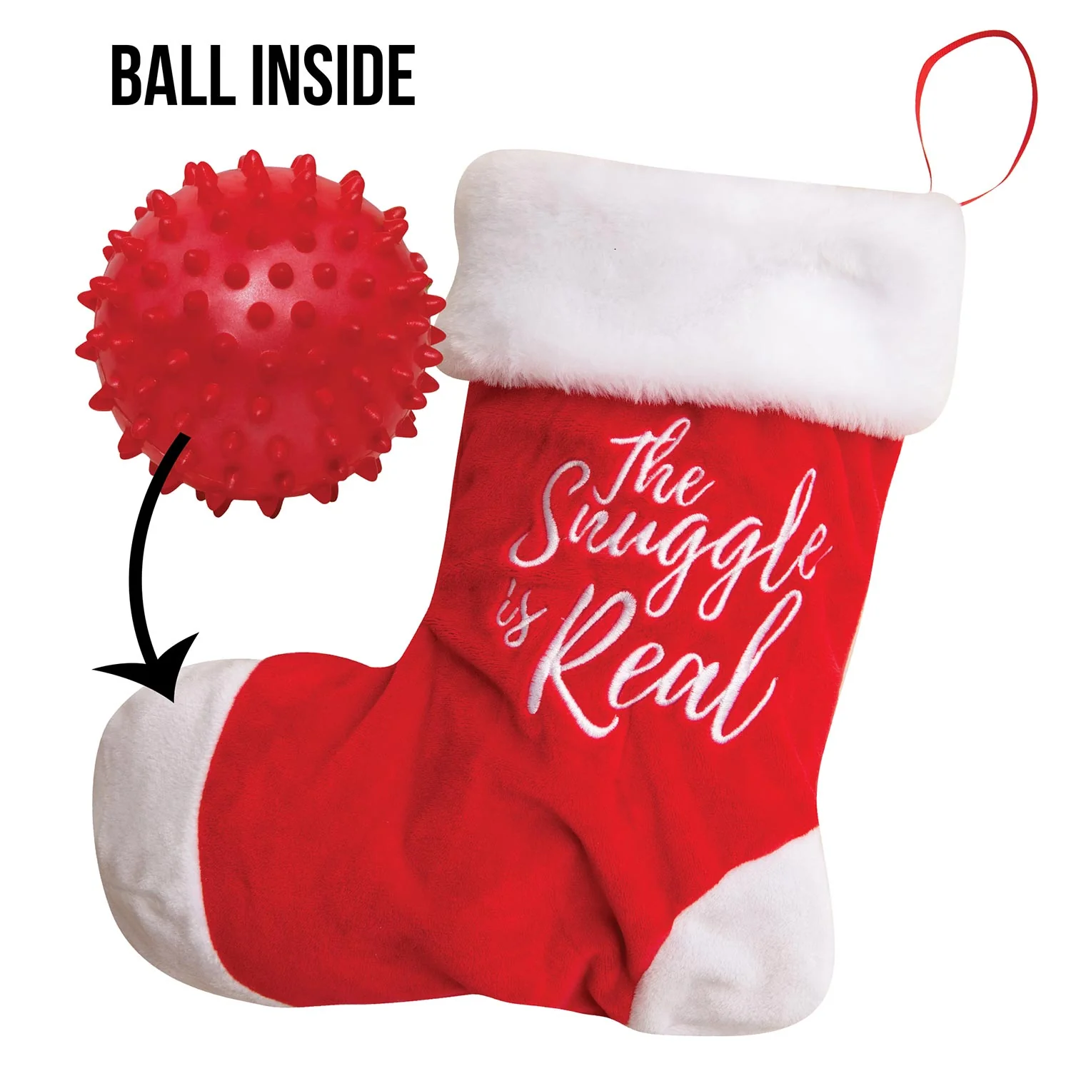 Hide & Squeak Christmas Stocking with Rubber Spikey Ball Dog Toy - Buy Pet Shop