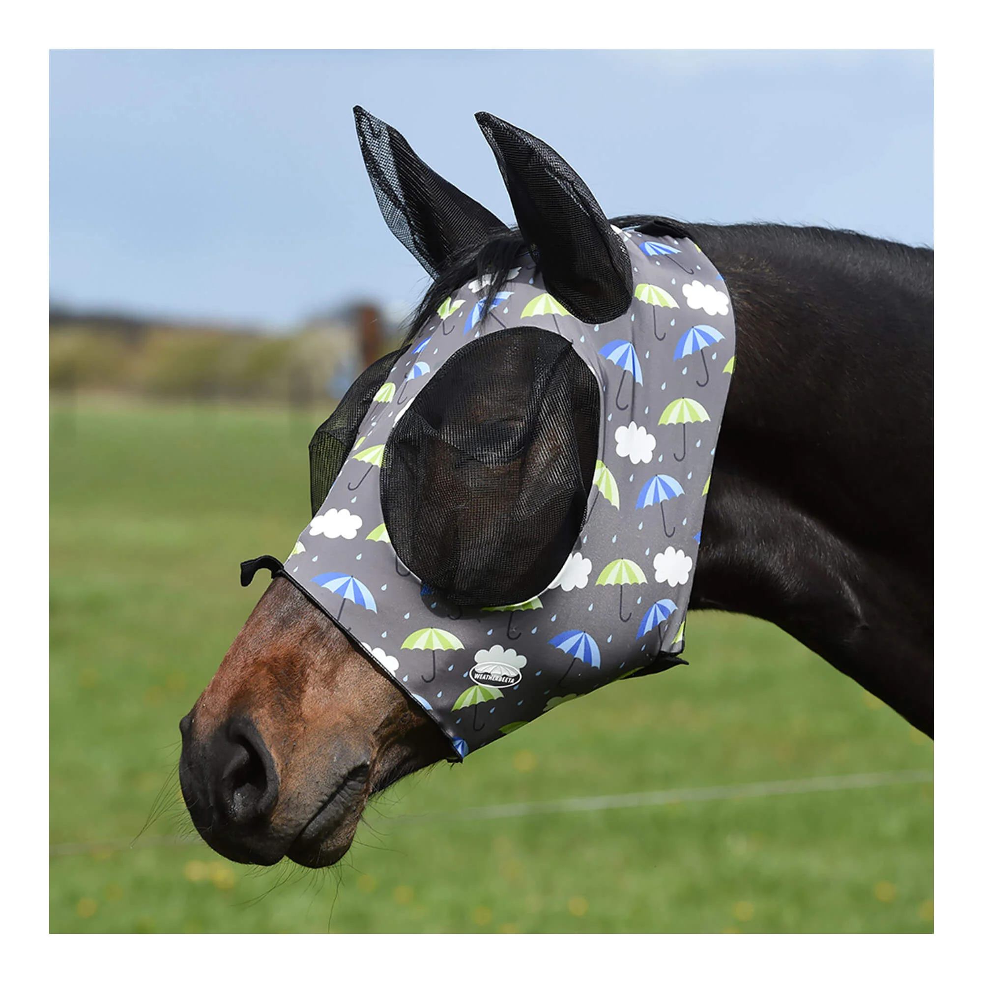 WeatherBeeta Stretch Bug Eye Saver Fly Mask with Ears, Umbrella Print, Full - Buy Pet Shop