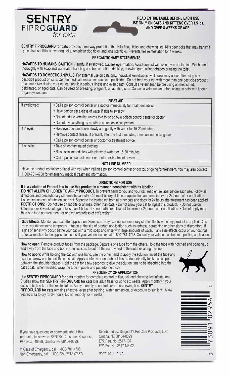 Sentry FiproGuard for Cats - Buy Pet Shop