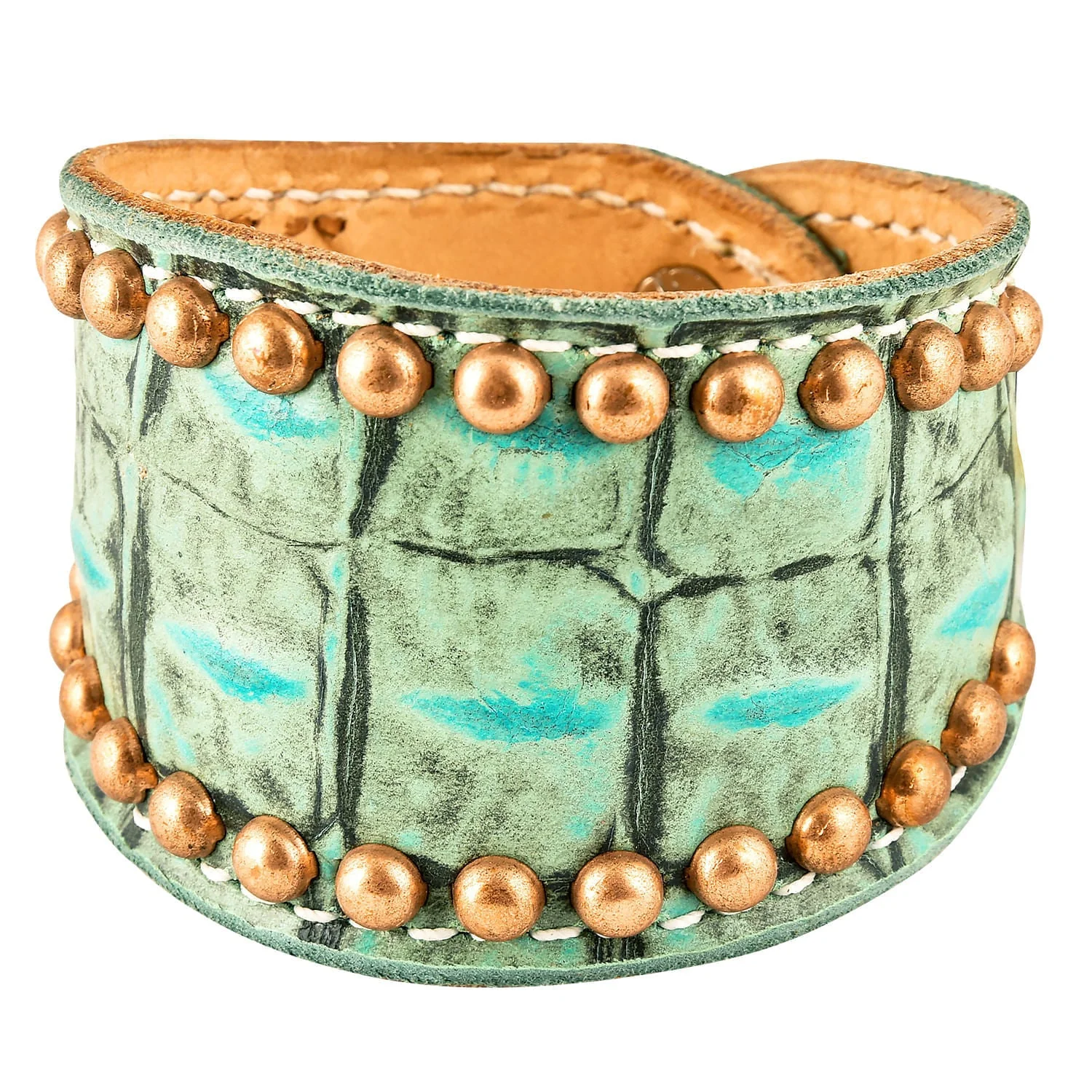 Turquoise Gator Cuff with Brass Spots - Buy Pet Shop