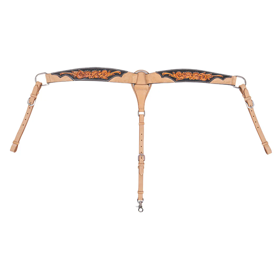 Cody Pro Two-Tone Carved Contoured Breast Collar with Floral Tooling - Buy Pet Shop