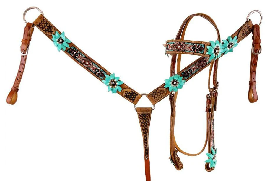 Showman 3D Flower and Beaded Aztec Horse Tack Set - Buy Pet Shop